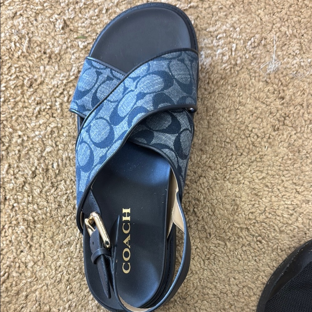 Coach Navy and Black Sandals with Signature Pattern
